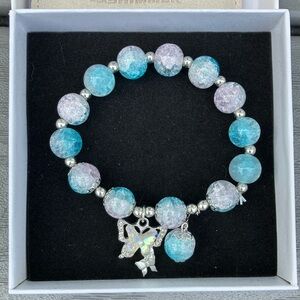 Sea Shimmer Glass Bead Bracelet with Butterfly Charm Accent NWOT